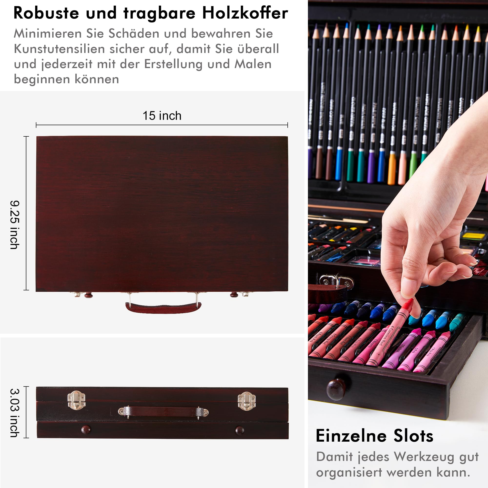 Shuttle Art 149 teiliges Malset, Deluxe Malkoffer mit Buntstift, Ölpastellkreide, Aquarellfarben, Wachsmalstifte, Malbuch, Aquarellblock, Holzkoffer, Künstlerkoffer, Malset für Kinder und Erwachsene