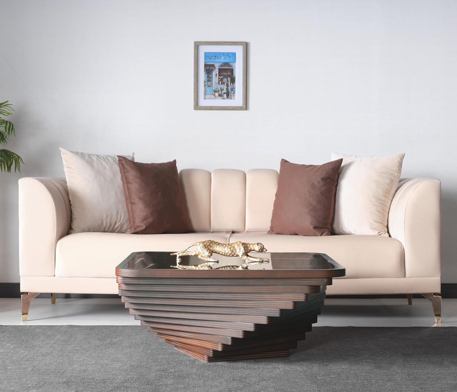 Papella Duru Model Sculptural Square Coffee Table – A Modern Art Piece with Architectural Precision, Layered Walnut Symmetry, and a Reflective Black Glass Crown for Timeless Prestige