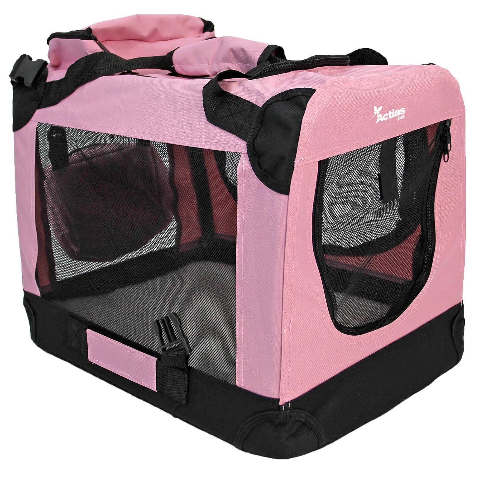 Actiaspet Fabric Pet Carrier Crate – Soft-Sided Travel Kennel for Dogs, Cats & Puppies – Foldable with Faux Sheepskin Bed, Mesh Windows, Treat Bag