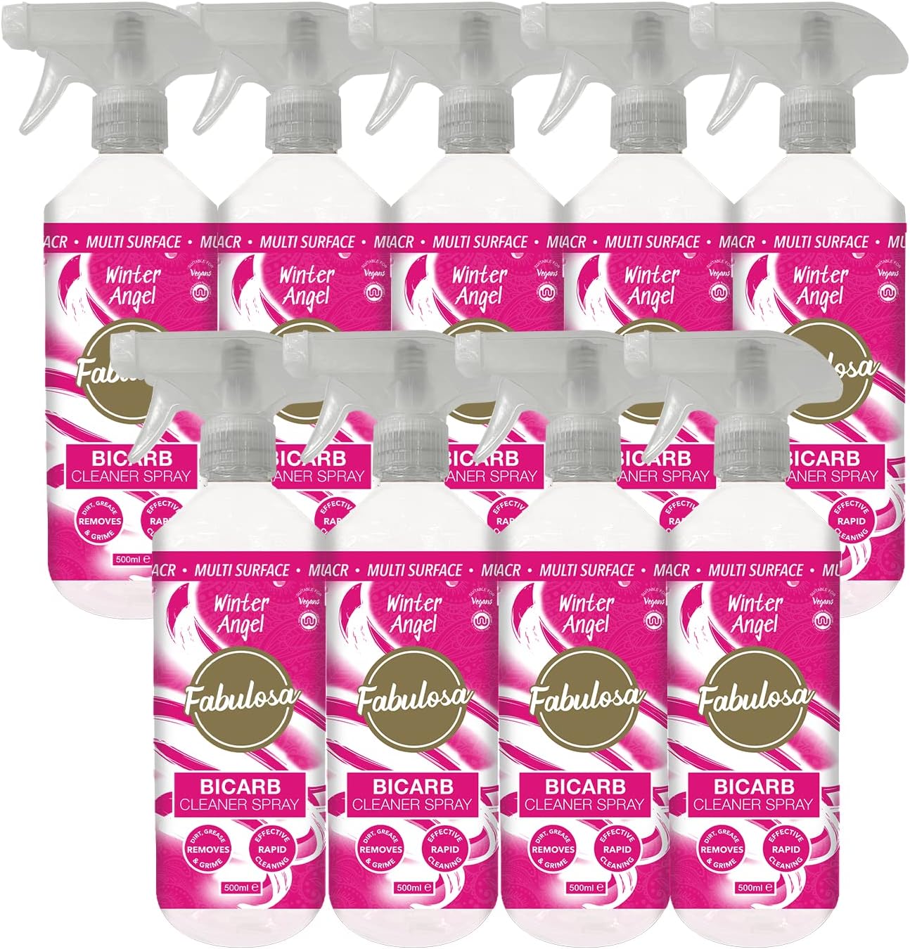 Fabulosa Multi Purpose, Multi Surface, Odour Removing Bicarbonate of Soda Bicarb Cleaning Spray, 500ml, 9 Pack, Winter Angel