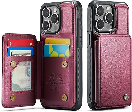 Miniatura 103 de Vinich Funda tipo cartera para iPhone 15 Pro Max con soporte para tarjetas, bloqueo RFID, ranuras de crédito, función atril, a prueba de golpes