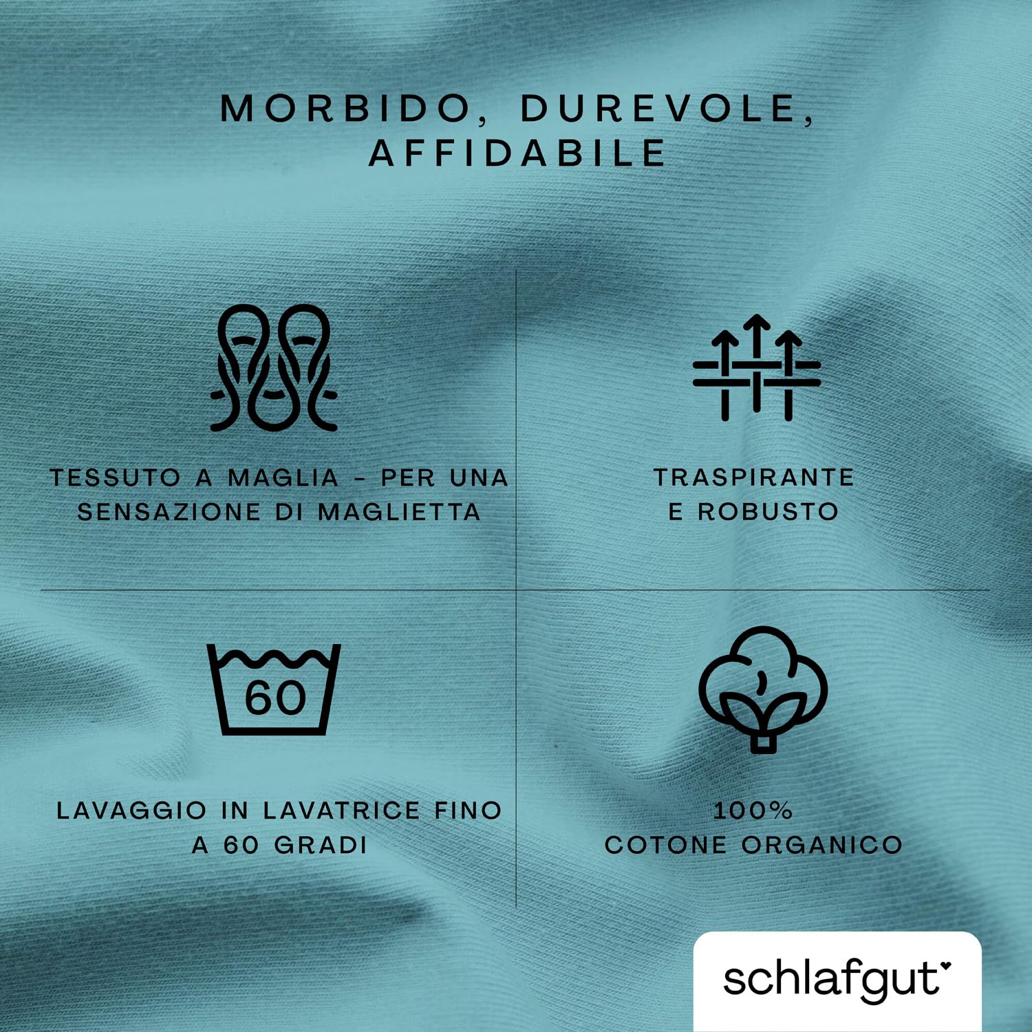 schlafgut Casual Lenzuolo con angoli da 140x200cm a 160x200cm, 100% cotone organico, Petrol Mid