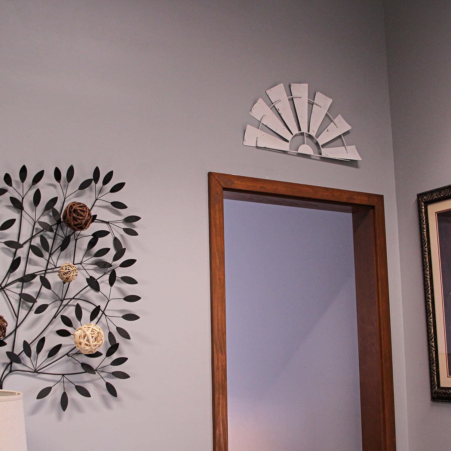 Zeckos 24 Inch Long Rustic Galvanized Metal Half Windmill Wall Art - Distressed White Finish - Easy Install - Perfect for Rustic, Country, or Farmhouse Home Interiors