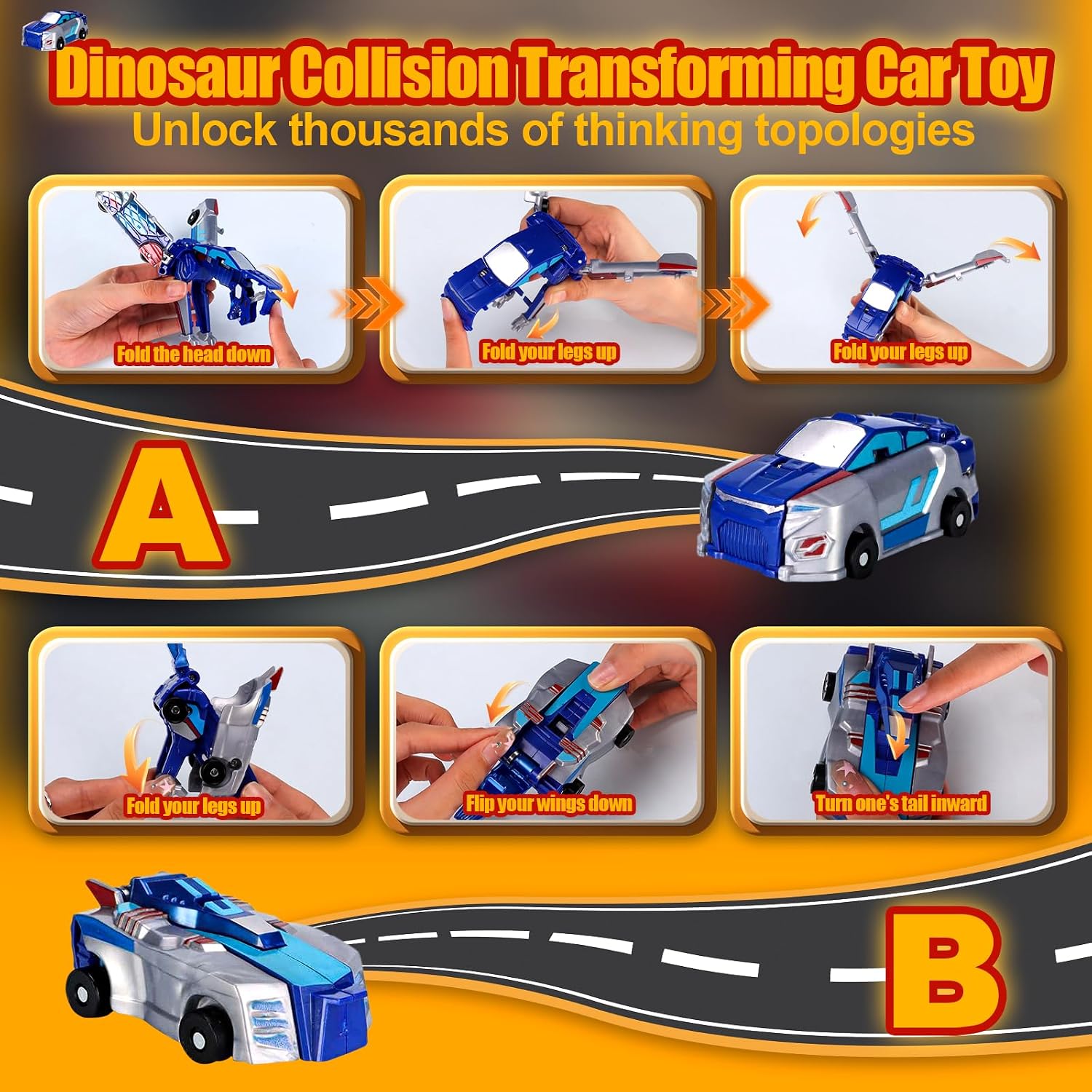 Magnetic Transforming Cars Toy, Collision Transforming Car Robot Toys, Automatic Deformation of Magnetic Connections Racing Car Set for Girls Age 3-6 Years Old Party Birthday, Blue image 4