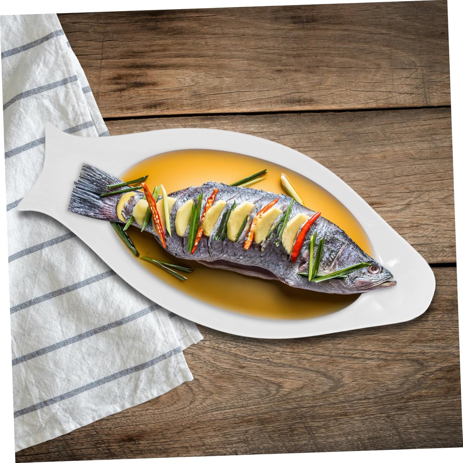 Ceramic Fish Plate White Oval Platter for Steaming Fish Kitchen Tableware for Home and Restaurant 1-Piece Serving Dish