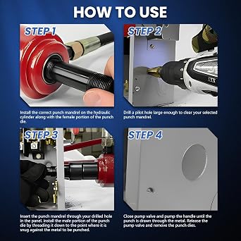 Hydraulic Knockout Punch Set (1/2 to 2) - Electrical Conduit & Metal Sheet Hole Cutter Kit, 8 Ton, Alloy Steel