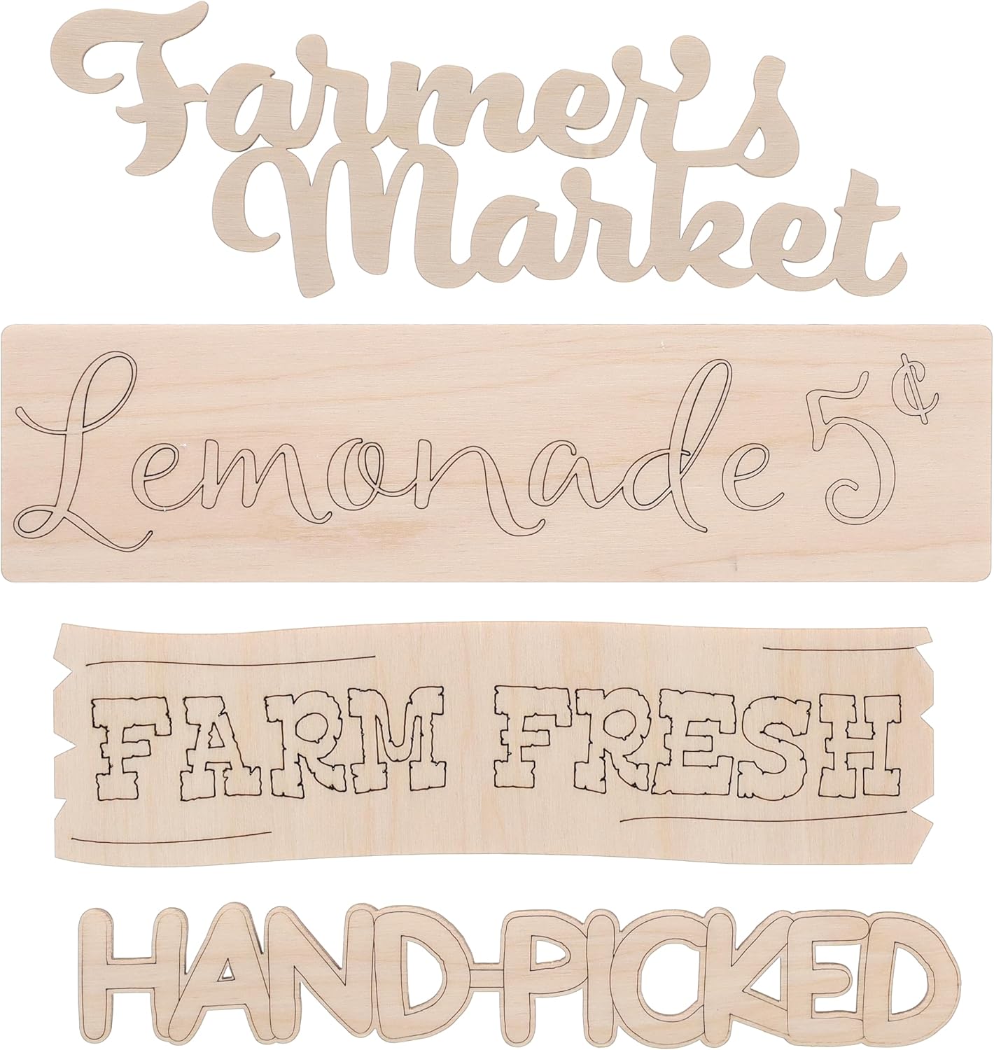 Hampton Art Crate Decor Farm Stand 4Pc - Wooden Tags & Blank Wooden Signs for Crafts, Perfect Wood Sign Set with Decorative Wood Words for Crafts and DIY Projects, 8.5"X 1.5" to 9"X 3"