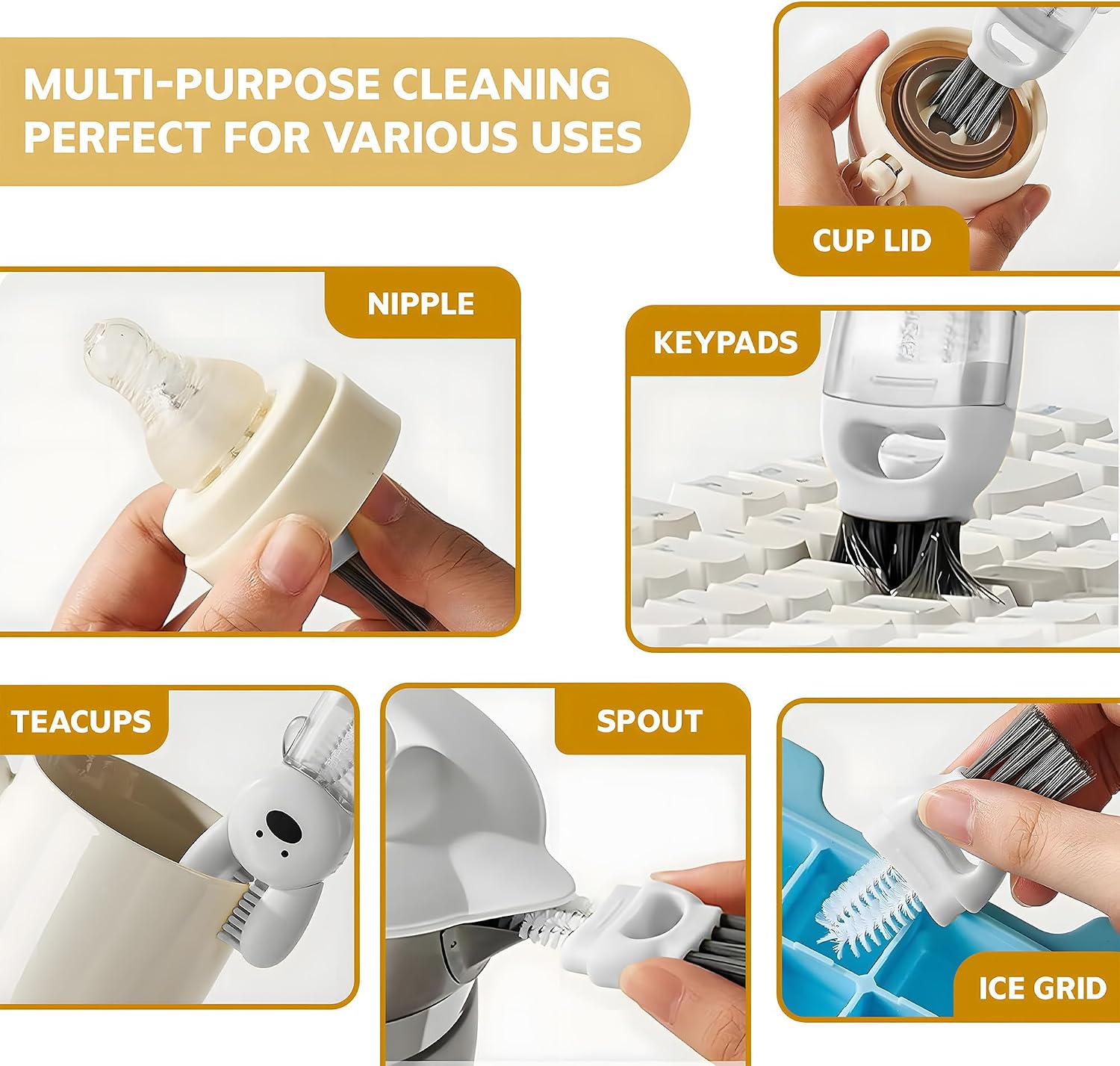 Cup Lid Cleaning Brush, 3 in 1 Cup Cleaner Brush New Multifunctional Lid Cleaner Lid Brush Cleaning Tool Multipurpose Bottle Gap Cleaner Brush Blue