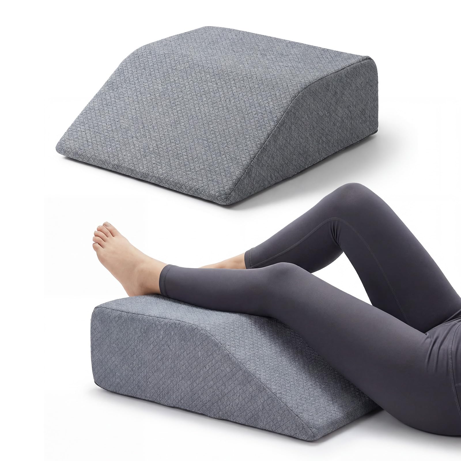 COSTWAY Venenkissen zum Beine hochlagern, Beinkissen aus Memory-Schaum, Beinhochlagerungskissen mit waschbarem Bezug, Beinauflage, Keilkissen, Stützkissen für Beine & Knie (Grau)