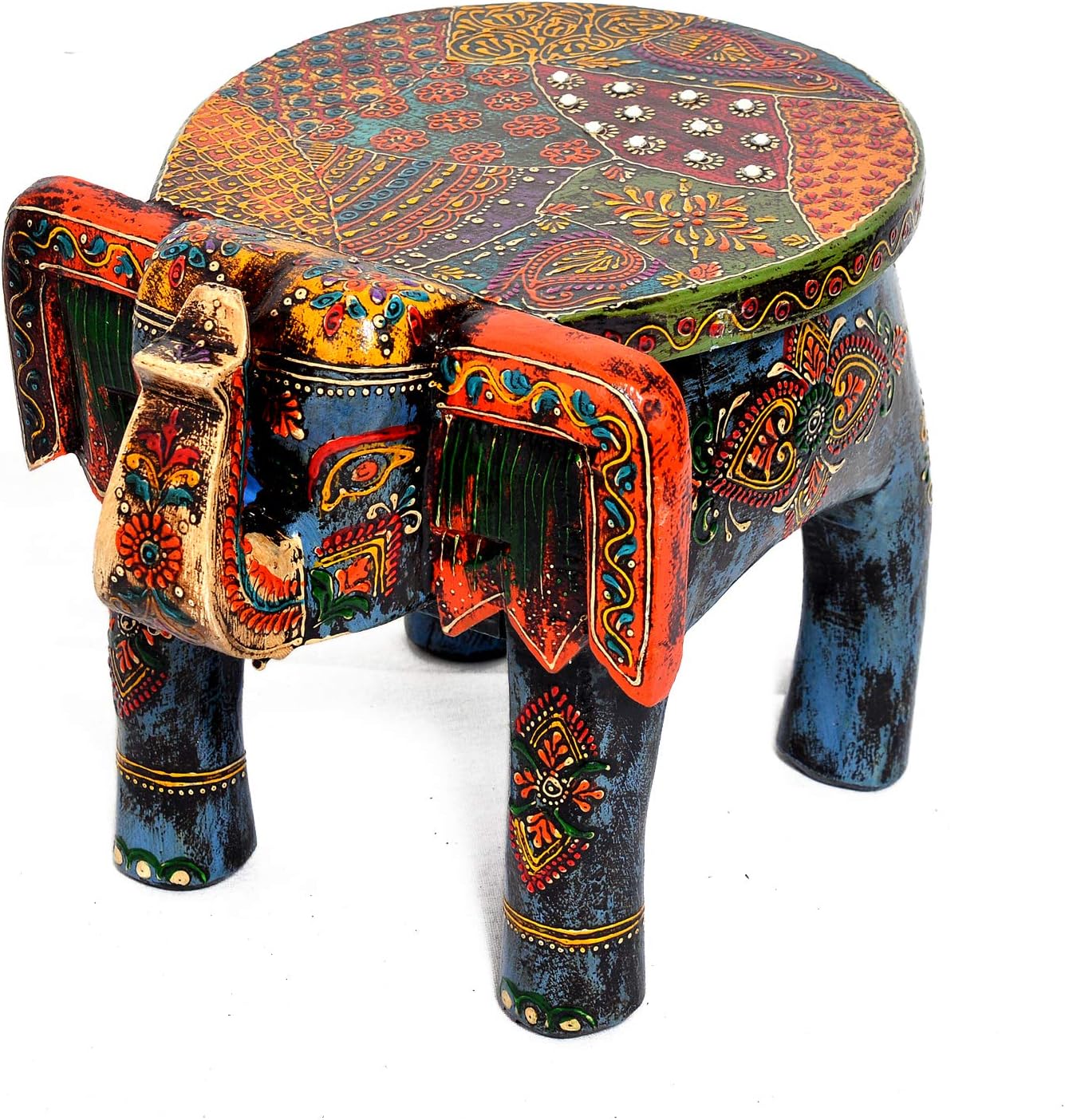 Eurasia Natural Wood with Stone Home Decor Antique Stool Elephant Shape Baby Sitter Stool 8"