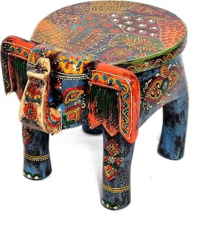 Eurasia Natural Wood with Stone Home Decor Antique Stool Elephant Shape Baby Sitter Stool 8"