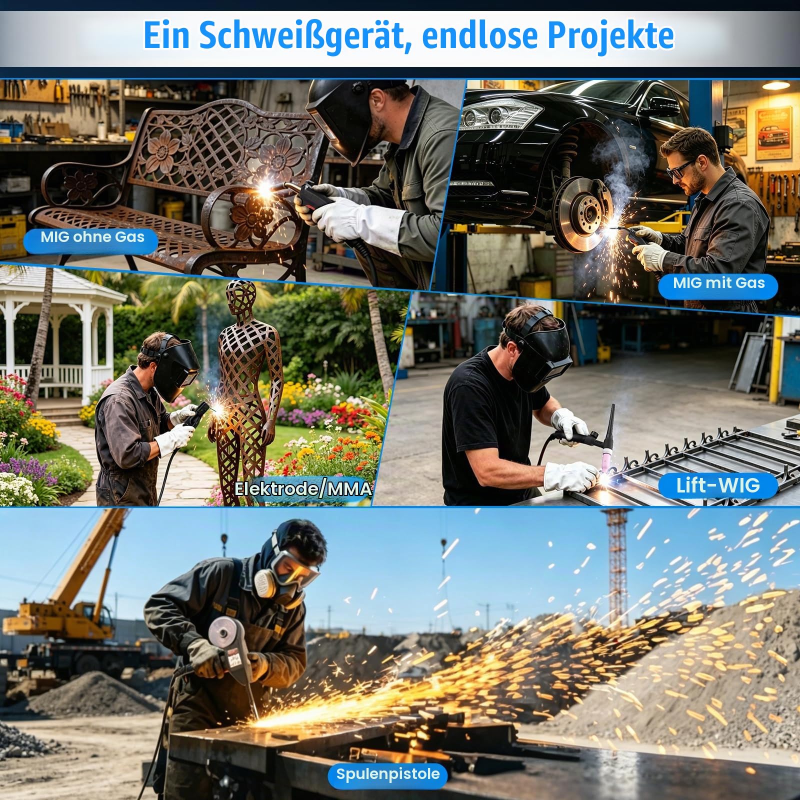 Reboot Schweißgerät 200A 5-in-1 Synergic MIG/MAG Aluminium-Upgrade (Spool-Gun) – Gas/Gaslos, TIG, Stick, Punkt – 240V tragbar mit LED Display für Heimwerker & Baustelle RBM2000G