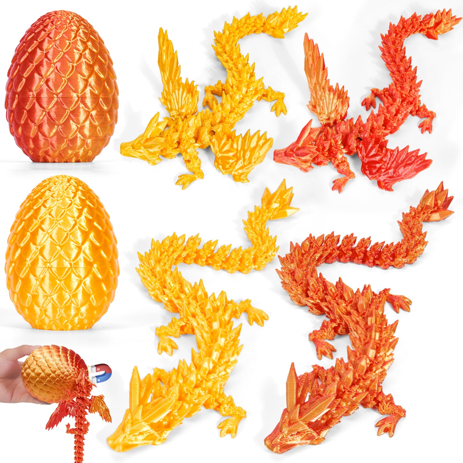 HIMS 2er Set 3D Gedrucktes Drachenei, Geheimnisvolle Drachenei mit Drache im Inneren, Realistisches Dracheneier mit Flügeln für Kinder Erwachsene, Überraschungs 3D Drache Im Ei Drachen Spielzeug