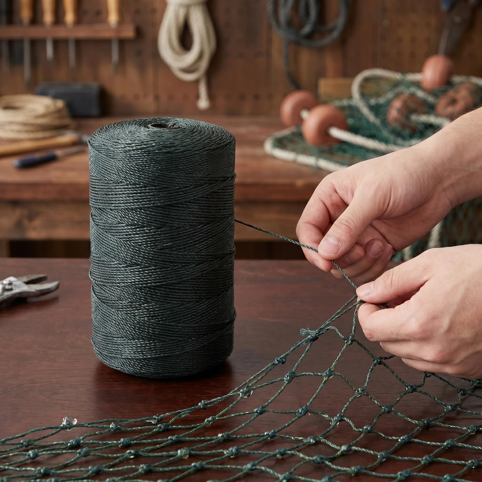 Housoutil 1 Roll Nylon String, 300m/980ft Fishing Net Repair Line, 18 Strand Twine Braided Wrapping Rope, Multi-use Fishing Cord Twine for Crab Trap, DIY Crafts Rope to Weave Nylon Braided Wire