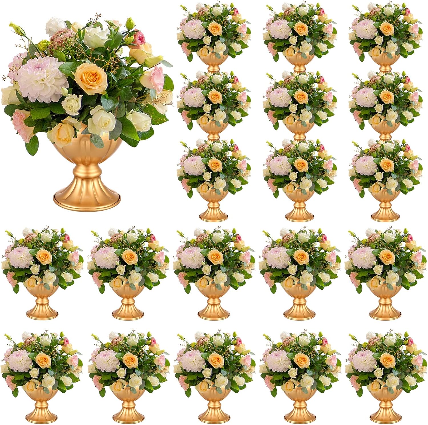 Rtteri 20 Pcs Mini Gold Metal Vase Wedding Flowers Gold 5.1inch Tall Metal Compote Vase Bulk Table Centerpieces Decoration for Wedding Party Anniversary Ceremony Birthday
