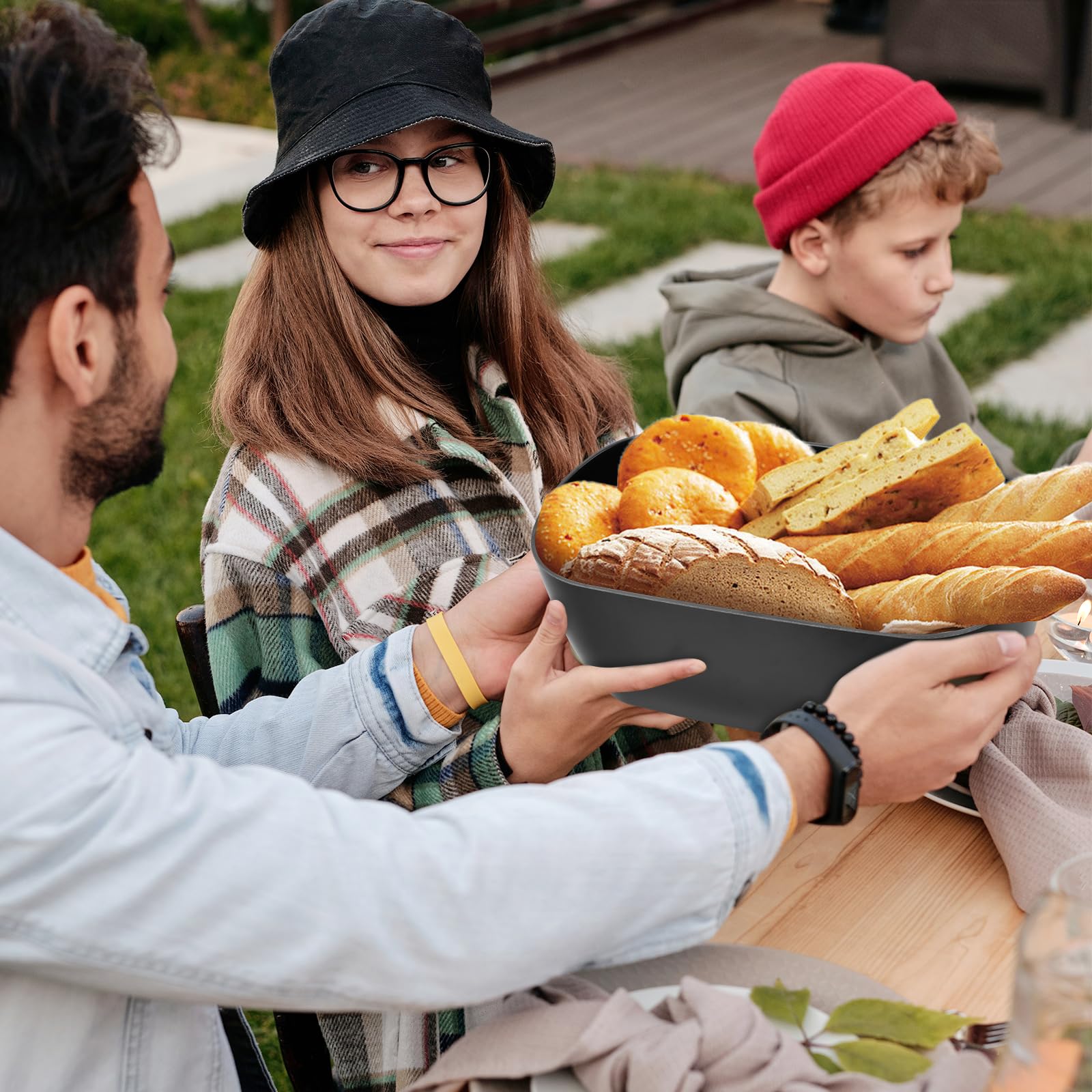 Panera para encimera de cocina, panera de fibra de bambú con tapa reversible para tabla de cortar