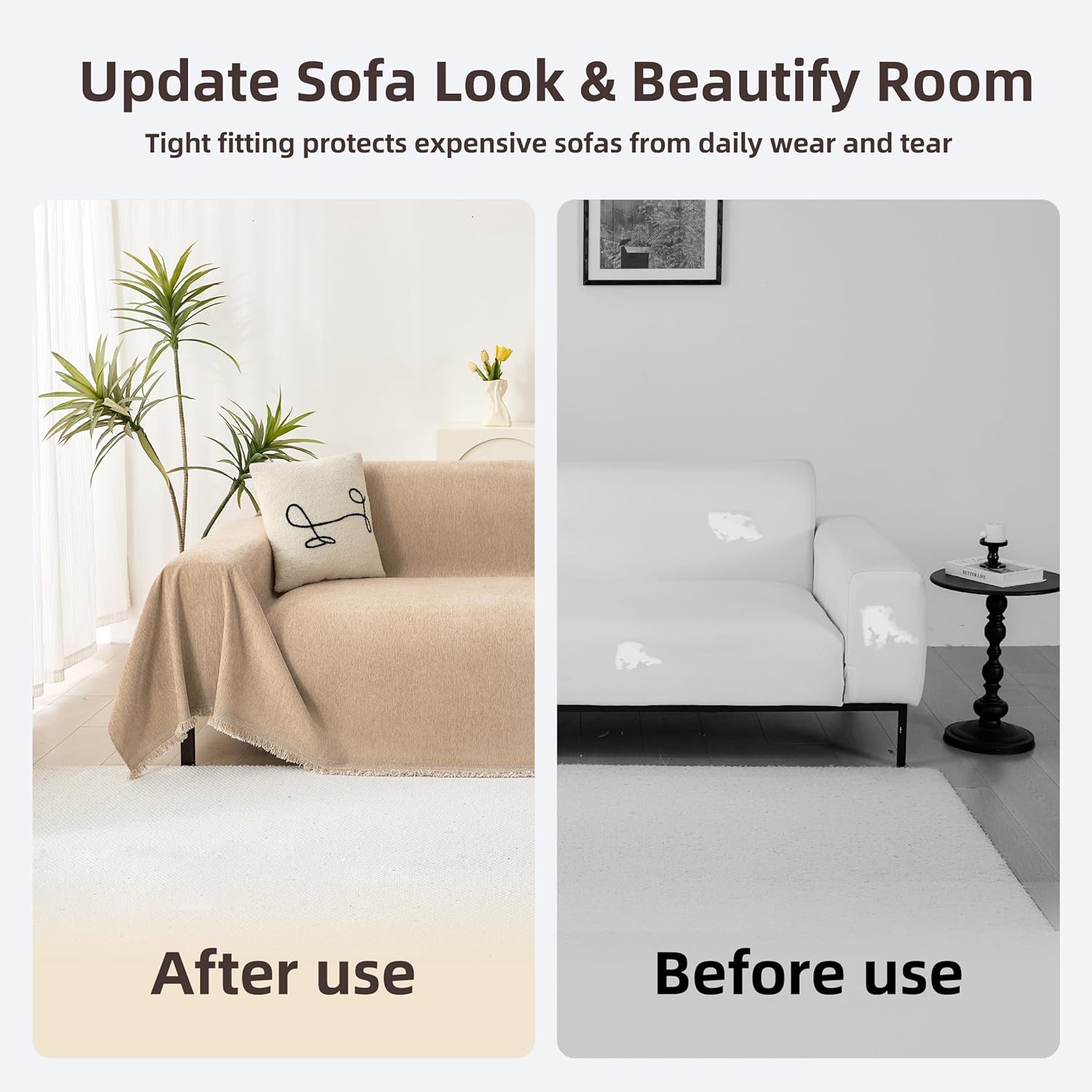 Couch Cover for 2-3 Cushion Couch, Non Slip Slipcover Chenille Couch Covers for Sectional Sofa, Sofa Covers Washable, Soft Sofa Furniture Protector for Pets and Kids, 71''x118'', Khaki