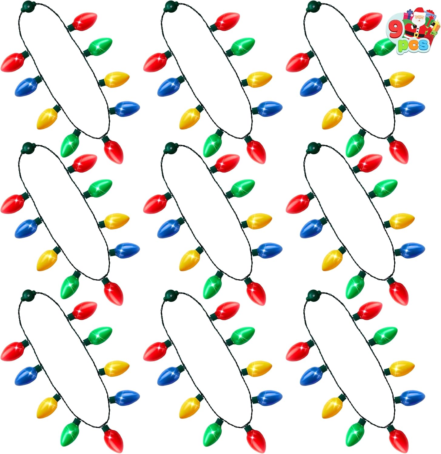 JOYIN 9 Packs Christmas Necklace LED Light Up Necklaces 9 Bulbs LED Holiday Party Favor Costume Accessories for Christmas Xmas Favor Party Supply