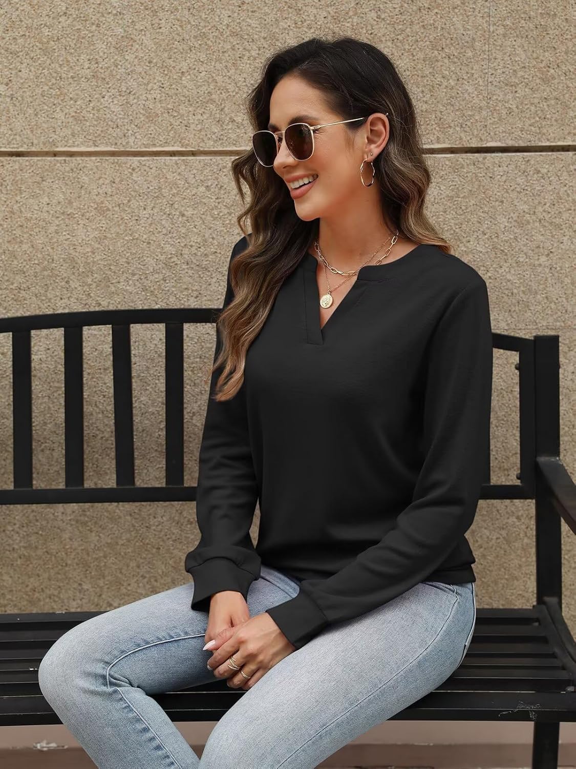 EADINVE Womens V Neck Long Sleeve Sweatshirts Lightweight Pullover Cute Fashion Cute Fall Clothes Tunic Tops 2025 - Image 5