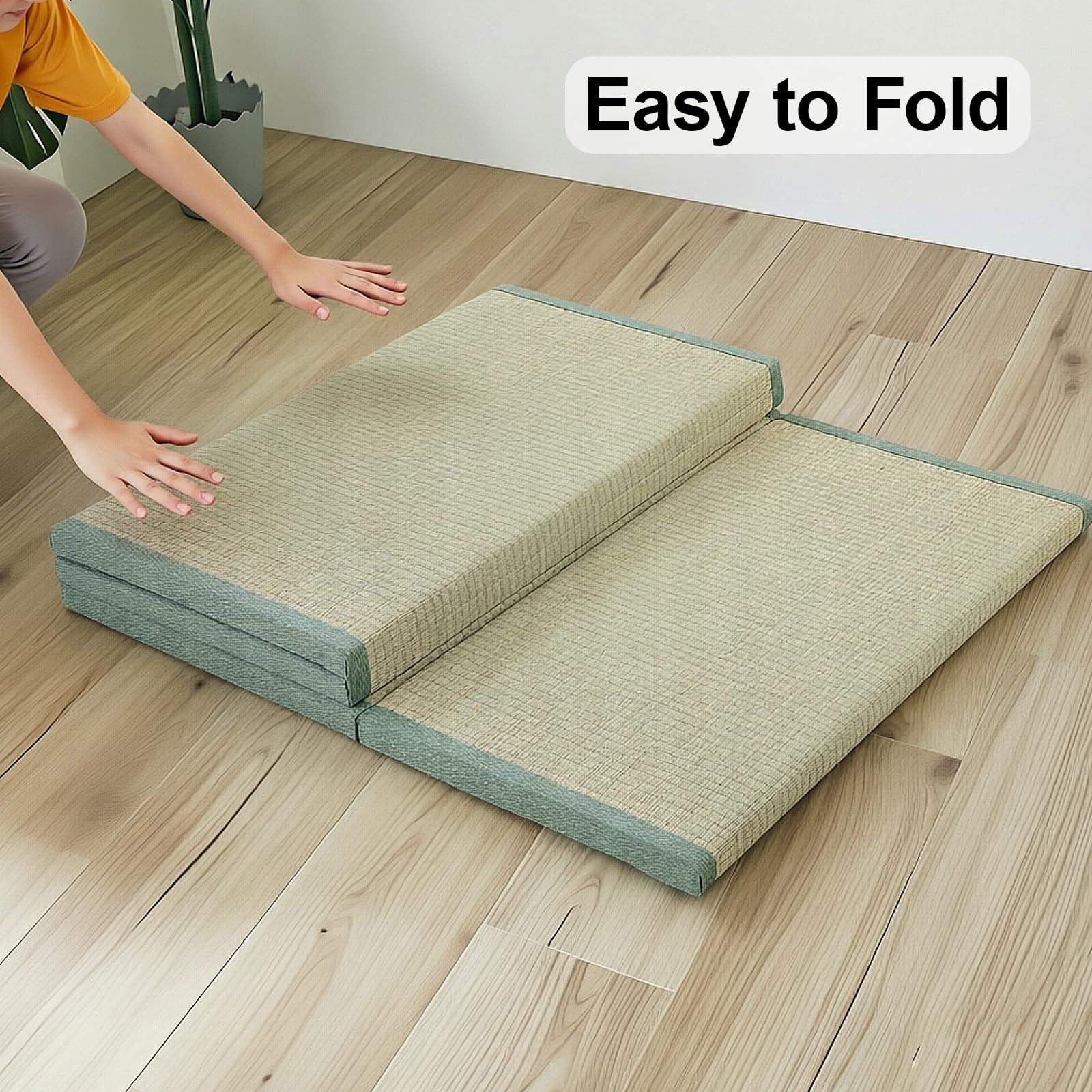 Tatami Matelas Japonais Naturel Jonc Herbe (Non Teint), Tatami Pliant en Rotin, Tapis de Sol Igusa Pliable Couchage, Futon Japonais Matelas Méditation Yoga Zen, 90×200×3.5cm