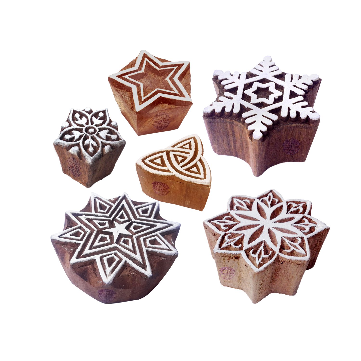 Henna Wood Stamps Arty Crafty Star Design Printing Blocks (Set of 6) Htag2067