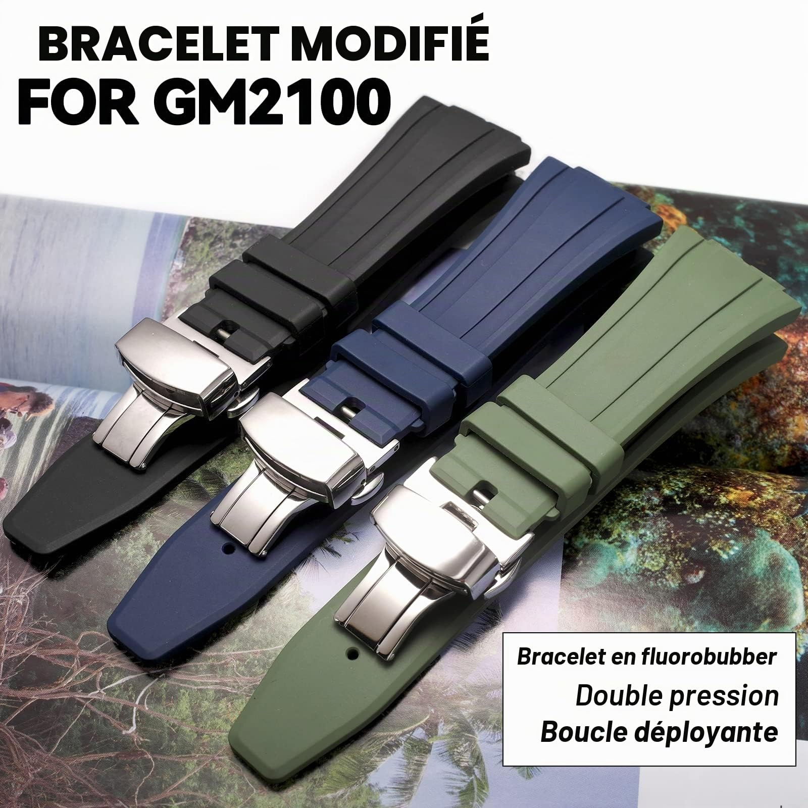 Bracelet de Montre pour GM2100 pour Homme Compatible avec Casio, Bande pour G-shock GM-2100B, Libération Rapide, Caoutchouc Fluoré, avec Outils