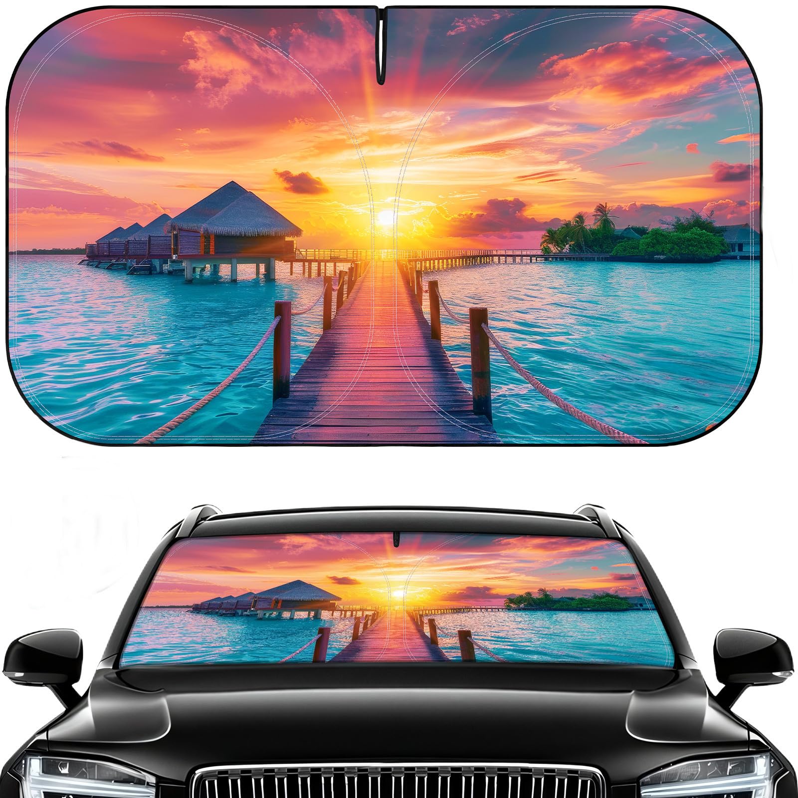 Car Windshield Sun Shade - Foldable Car Sun Shade Windshield for Front Window, Reflector Sunshade Offers Ultimate Protection for Cars Interior (55.2 x 31.5 in)