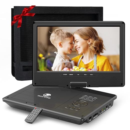 WONNIE Lecteur DVD Portable de 12,5" avec écran HD pivotant de 10,5", étui pour appuie-tête de Voiture, Batterie Rechargeable de 5 Heures, Chargeur de Voiture et Adaptateur Secteur, Prend en Charge