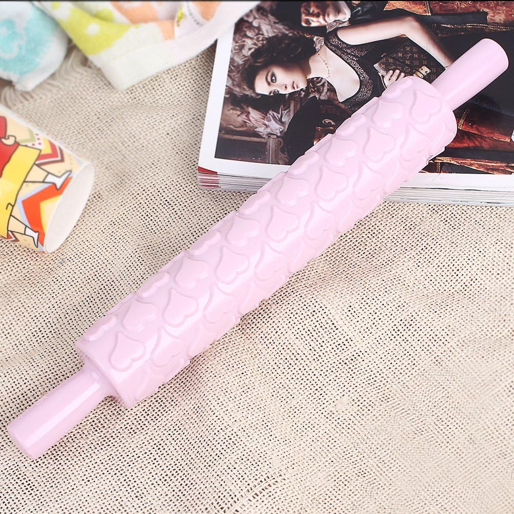 Rollling Pin for Cake Bakery Heart Love Pattern, Dough Decorating Roller for Pastry, Fondant, Cookies, Perfect Valentine Gift and Birthday Present for Girls