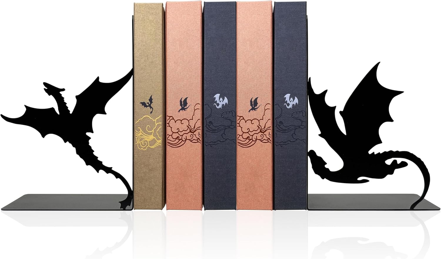 Fourth Fantasy Dragon Bookends for Heavy Books – Fourth Matte Black Wing Metal Book Ends with Novelty Dragon | Epic Saga-Inspired Shelf Decor Gifts for 4th Lovers, The Wing Mythical 4th Merch for Fans