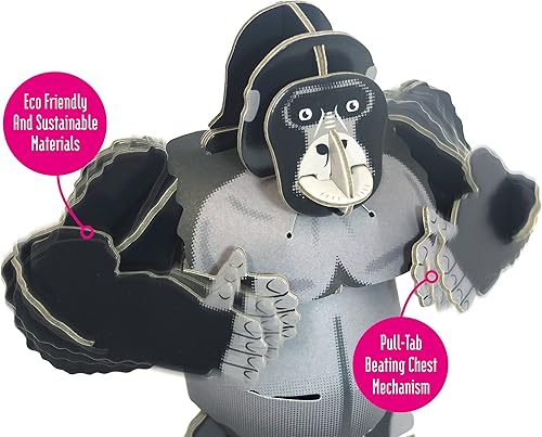 Miniatura 2 de Build Your Own Moving Mountain Gorilla - Acción de golpear el pecho con lengüeta elástica, kit de manualidades de cartón respetuoso con el medio