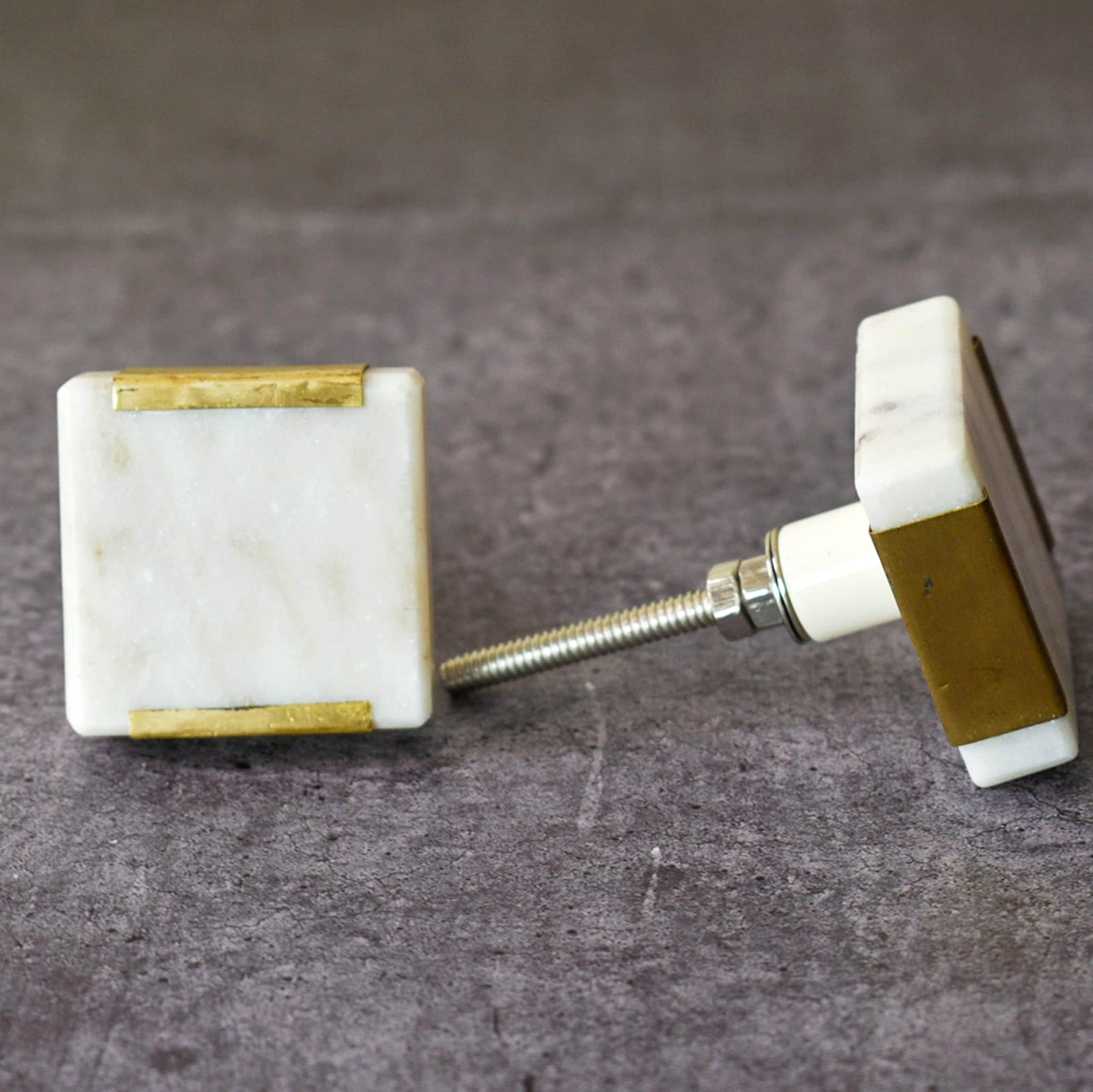 ARTISNO Square Marble Brass Knob, Modern Cabinet Knob, Decorative Hardware, Furniture Hardware, Cabinet Handles