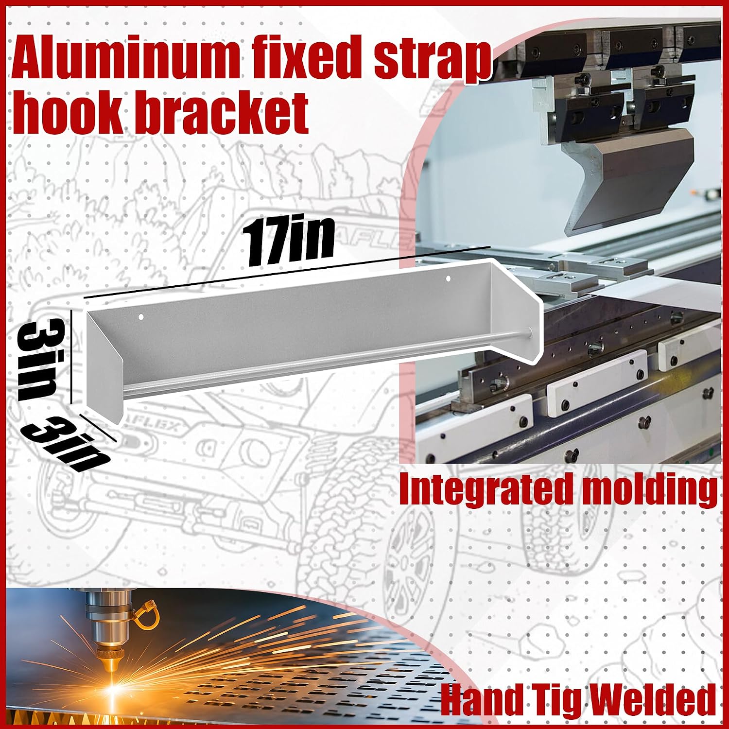 Tie Down Hanger Holder Aluminum Wall Mounted Ratchet Strap Rack Suitable for Enclosed Race Trailer Garage Shop Holds Tie Downs Ratchet Straps Bungee Cords 17" Lx 3" Wx 3" H