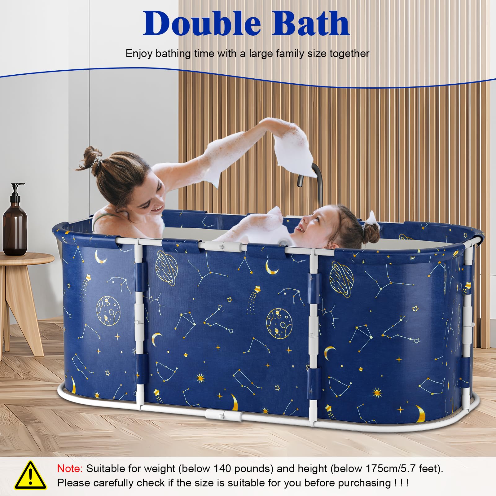 Mobile Badewanne 120cm, Eistonne mit Deckel, Nylon, Anti-Rutsch, Klappbar