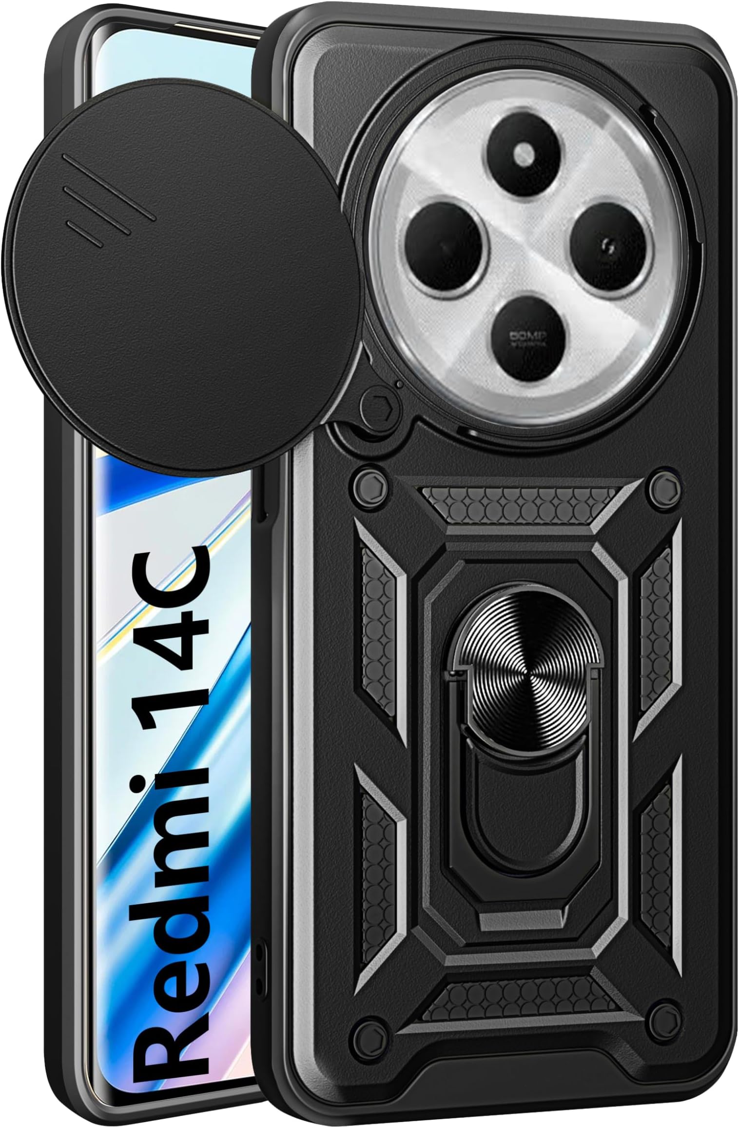 Housse De Protection Robuste Avec Vitre écran 9H Pour Xiaomi Redmi 14C / Poco C75 - Magnétique, Kickstand