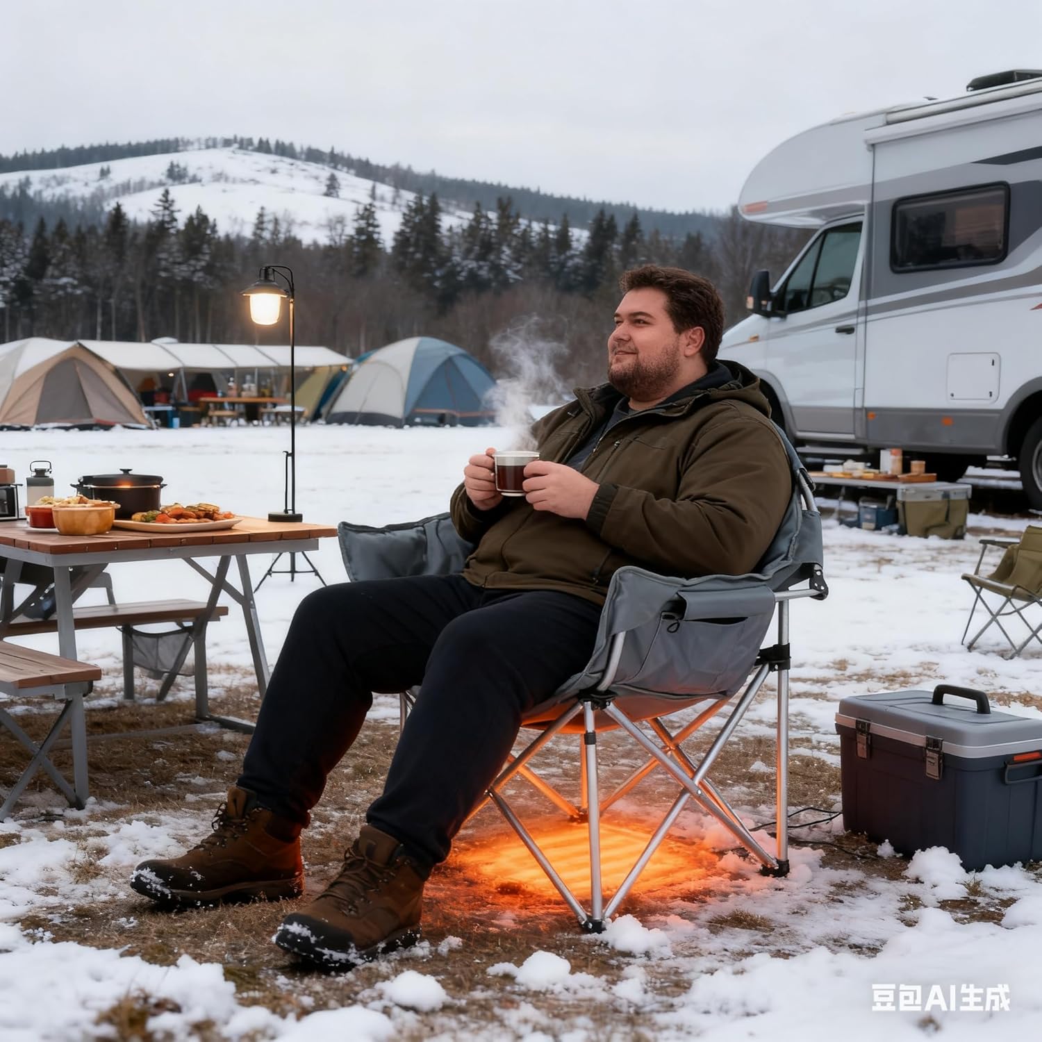 SunSettler Heated Camping Chair, Oversized Heated Outdoor Chairs for Adults with 3 Heat Levels, Portable Folding Padded Chair for Camp, Lawn, Sports (Battery NOT Included) (Grey, Small) - Image 2