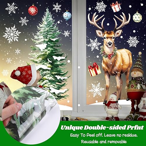 Miniatura 3 de DIYASY Calcomanías grandes para ventana de Navidad, renos, árbol de Navidad, copos de nieve, calcomanías para el hogar, extra grandes, decoración de