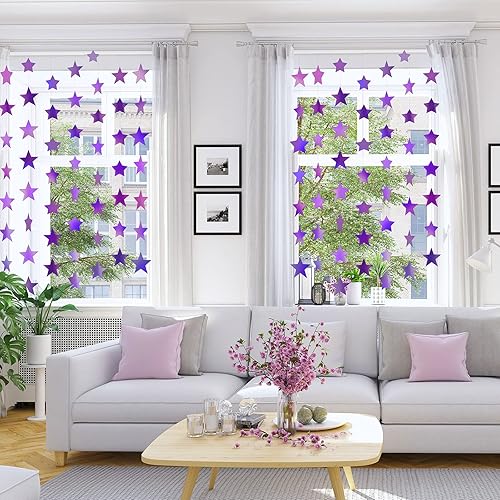 Miniatura 164 de Patelai Guirnalda de estrellas con purpurina decorativa de 130 pies para colgar en banderines de estrellas, telón de fondo para regreso a casa, Rojo