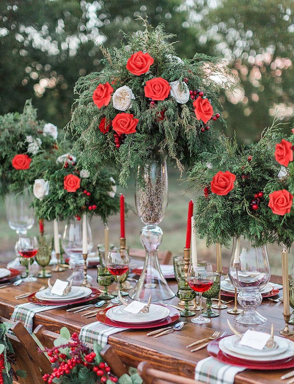 Artificial Rose Flowers, 200 pcs Foam Rose Bulk Red Fake Flower Heads for DIY Wedding Bouquets Rose Wall Kissing Balls Bridal Shower Centerpieces Arrangements Party Tables Decorations(Red)