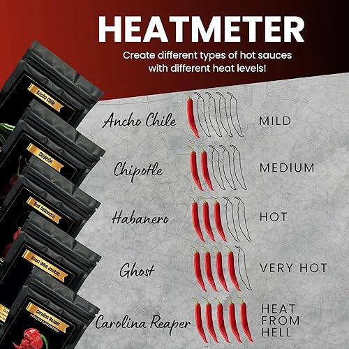 Miniatura 4 de Kit de fabricación de salsa picante para hacer tu propia salsa picante, incluye pimientos reales, juego de regalo de 30 piezas para hombres adultos,