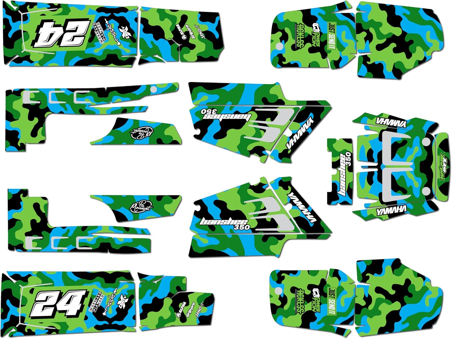 Graphics Kit for Yamaha Banshee 350 (2001-12) Invasion Series Green 21 Mil - Pro Edition - ATV UTV Dirt Bike Stickers, Quad Dirtbike Racing Decal Automotive Accessories no-Plastics