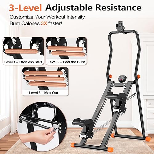 Miniatura 2 de EPHESPORT Escalera para gimnasio en casa, máquina escaladora 2.0 con resistencia ajustable de 3 niveles, pedales antideslizantes, monitor digital y