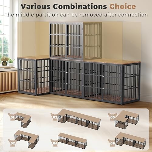 Miniatura 2 de Mueble XXL de 48 pulgadas para perros con 3 puertas, mesa auxiliar de madera resistente para interiores para perros medianos a grandes, múltiples