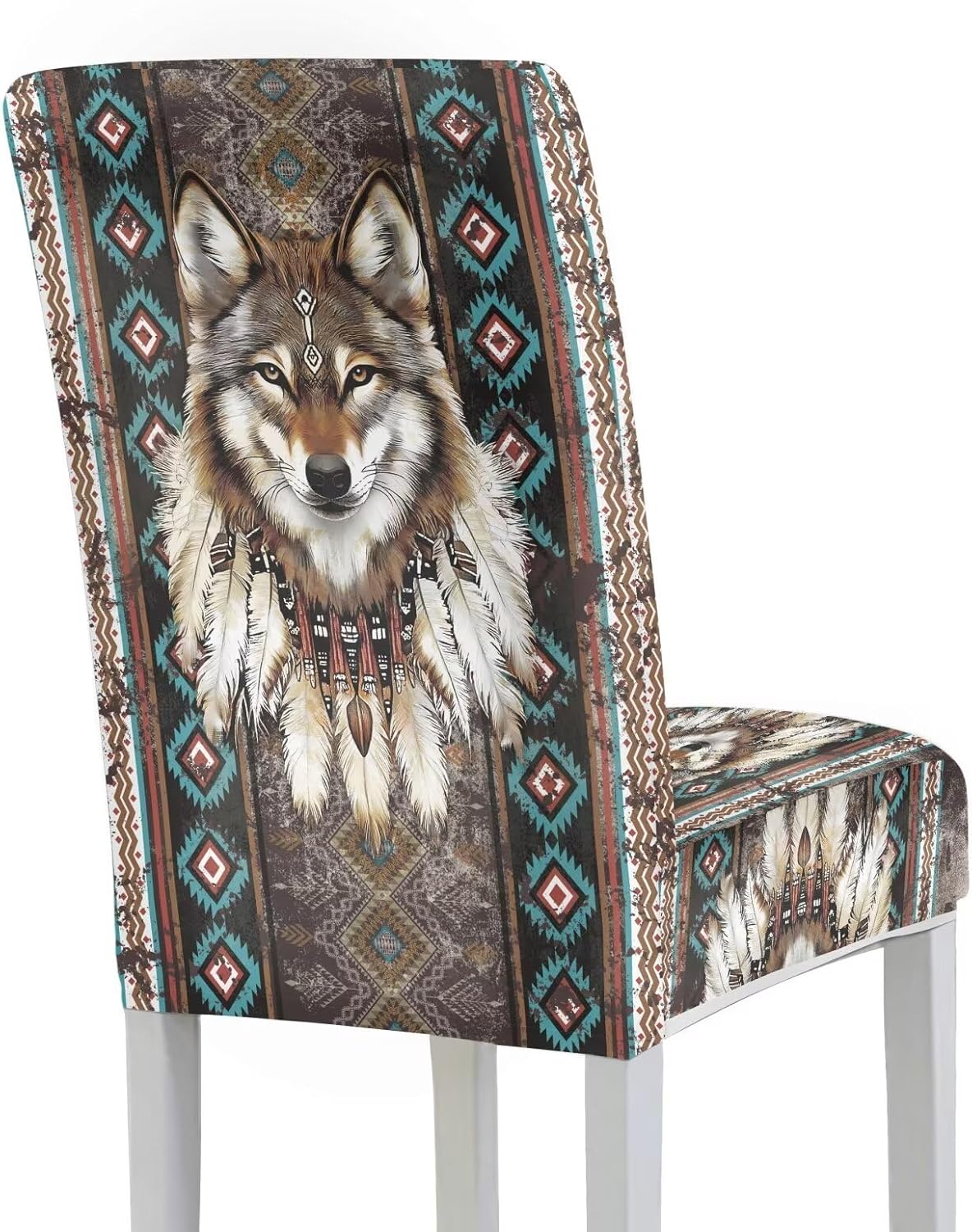 Rnyleeg Aztec Wolf Dining Chair Covers Set of 6 Ethnic Style Chair Covers for Living Room No Arms Stretch Chair Slipcover for Home Kitchen Cubre Sillas para Comedor