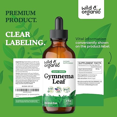 Vista 18 de Wild & Organic Gymnema Sylvestre Extract Drops - Suplemento de gimnasia sin azúcar para apoyo general - Tintura de extracto de hoja de Gurmar