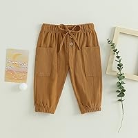 Vista 2 de Pantalones deportivos de algodón y lino para bebés, niños y niñas, elásticos, con botones básicos, estilo harén, ropa de otoño