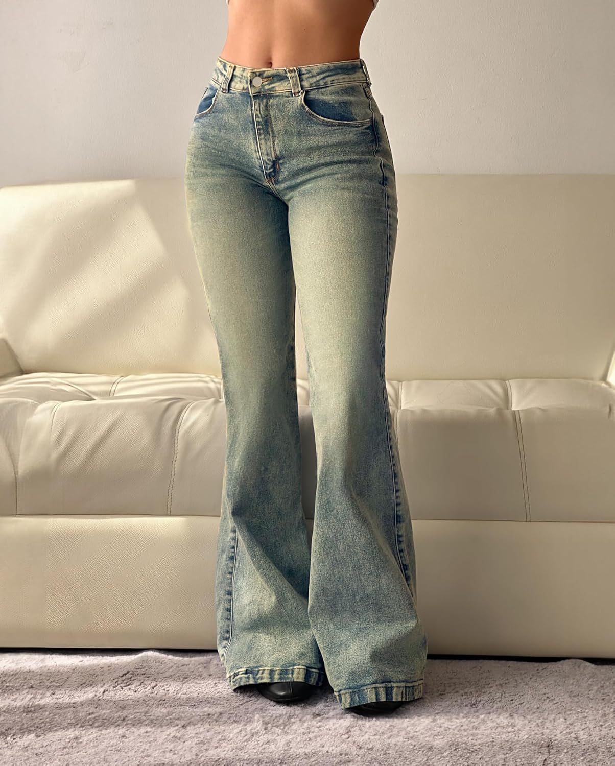 EMMIOL Women Bootcut Jeans Flare Jeans Mid-High Waisted Stretchy Jeans Trendy 90s Denim Pants - Image 2