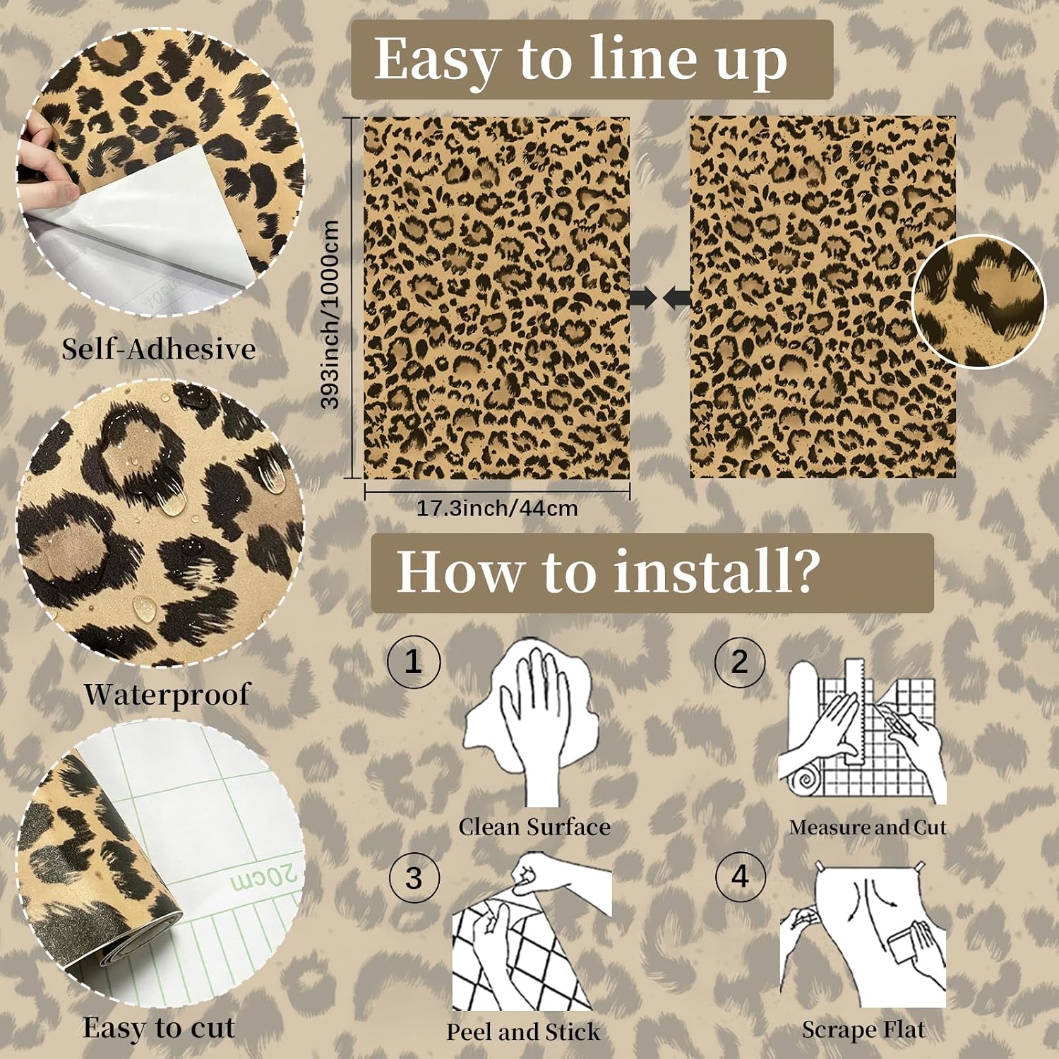 Leopard Peel and Stick Wallpaper Vintage Cheetah Contact Paper 17.3''×393'' Self Adhesive Wallpaper Removable Brown Wall Paper Leopard Print Wallpapers Vinyl for Bedroom Bathroom Cabinets Décor