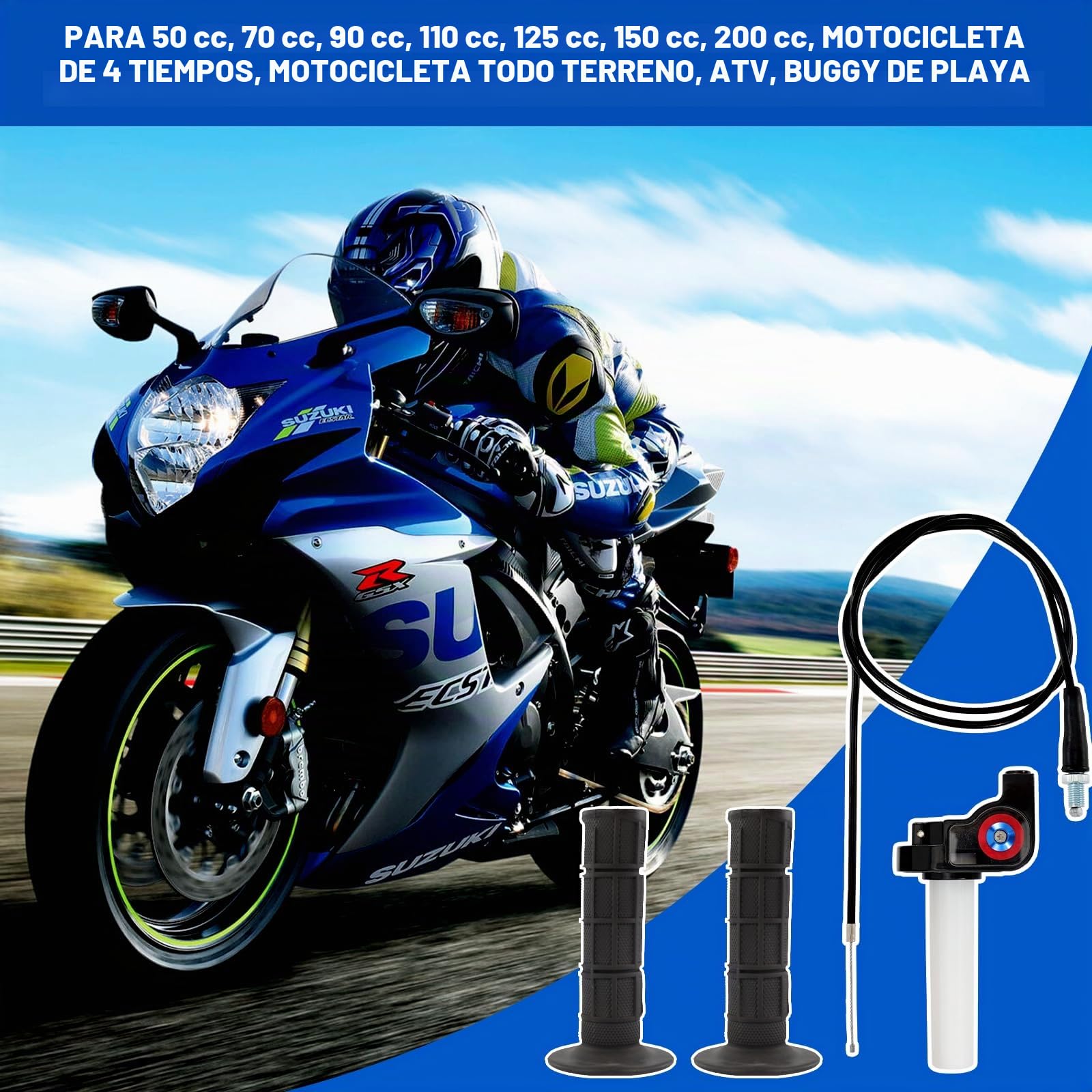 Kit de Empuñaduras de Acelerador de Giro Rápido con Manillar de Aleación de Aluminio y Cable de 1.2m, Empuñaduras Visuales de 7/8 Pulgadas (22mm) para Motocicletas 50cc-200cc, Quad y Pit Dirt Bike