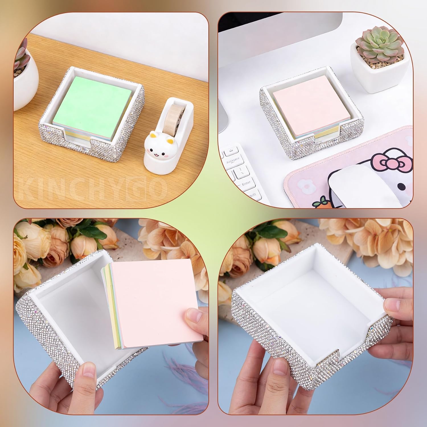 Rhinestone Sticky Note Holder Bling Memo Dispenser for Office Desk